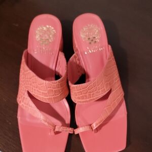 Vince Camuto Pink Croc-Embossed Slide Sandals
